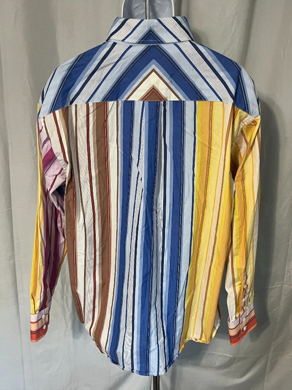 🎨 BUGATCHI Men’s Multicolor Striped Long Sleeve Shirt XL EUC 👔